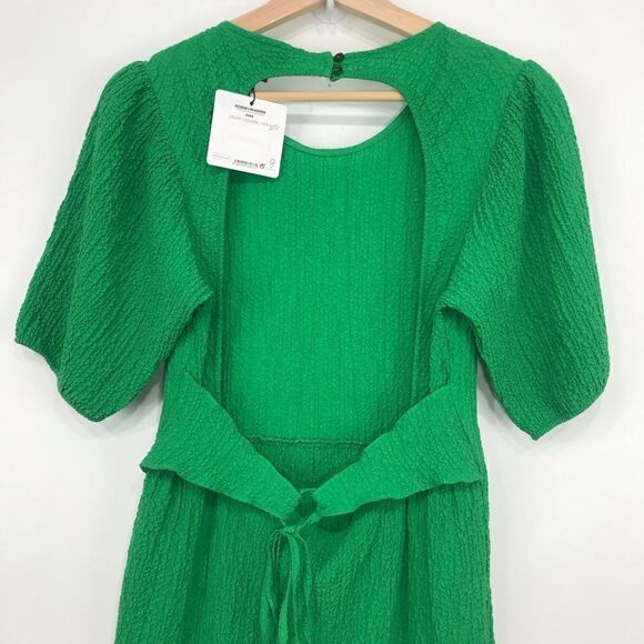 Desigual Green Textured Open Back Tiered Puff Sleeve Dress NEW - Picture 12 of 16